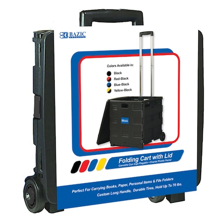 Bazic Folding Cart on Wheels w/Lid Cover, 16 x 18 x 15in, Black/Gray 2196